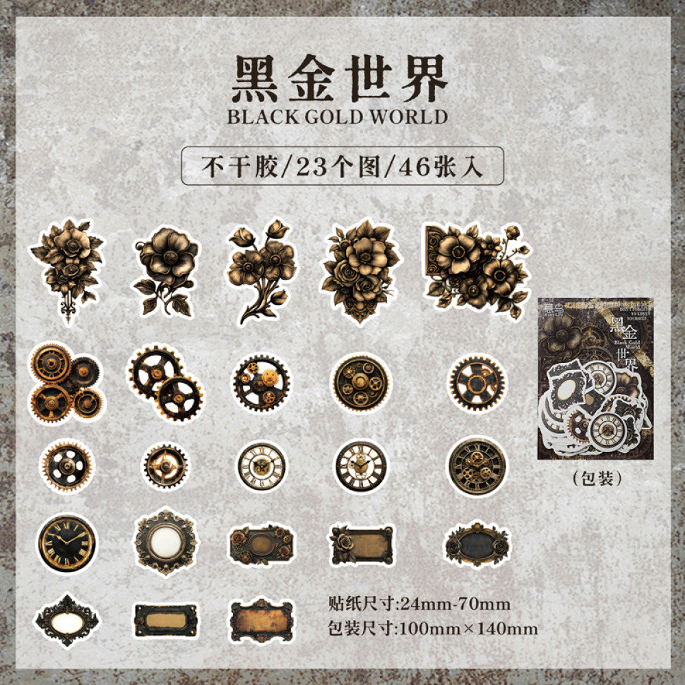 Steampunk Era Series Paper Sticker Pack 6 Types 46 Pcs