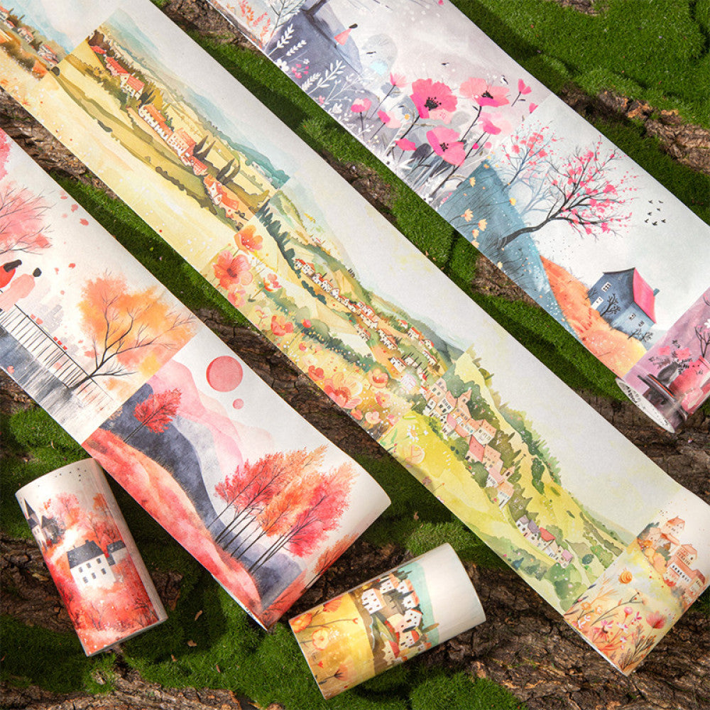 Four Seasons Series Pastoral Landscape Background Washi Tape 6 Types 8 cm 2 m image 0