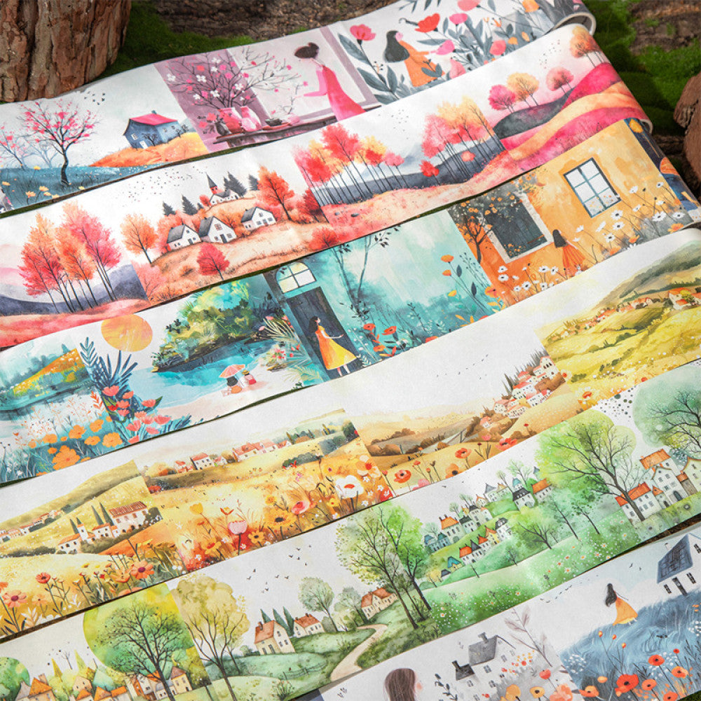 Four Seasons Series Pastoral Landscape Background Washi Tape 6 Types 8 cm 2 m image 2