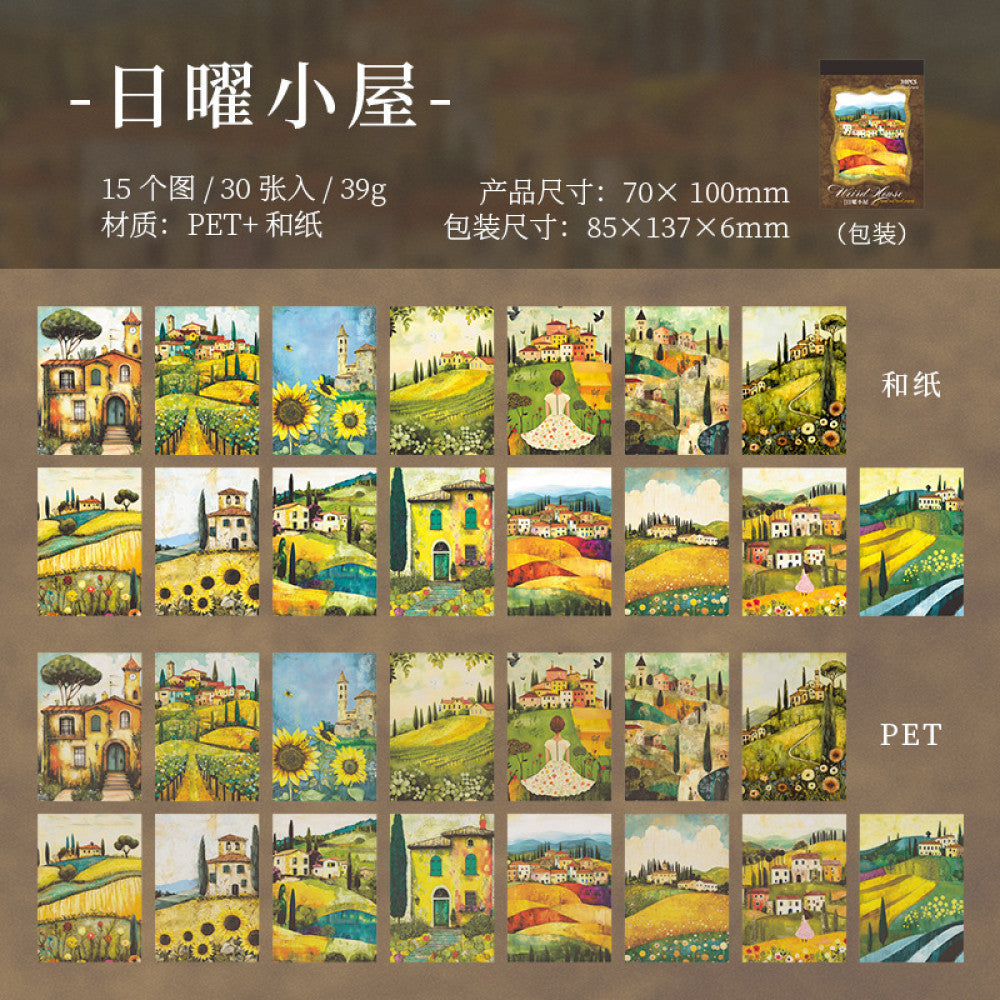 Weird House Series Theme Landscape Background Sticker Book 30 Sheets 6 Options