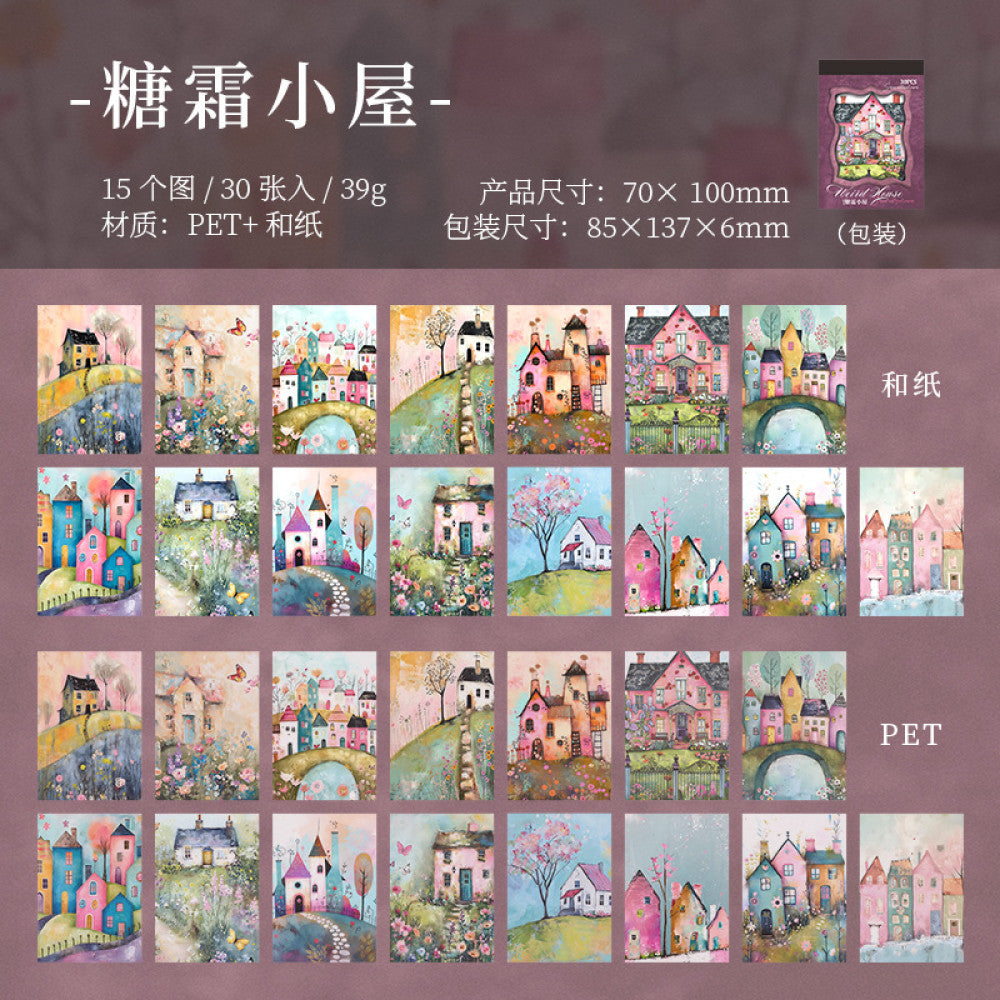 Weird House Series Theme Landscape Background Sticker Book 30 Sheets 6 Options