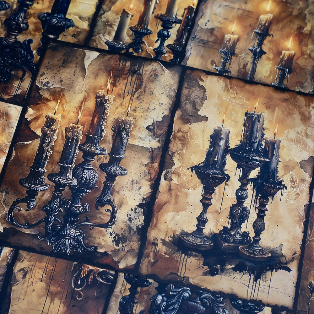 Junk Journal Retro Gothic Flame Candlestick Background Paper Hand Booklet Wrapping Valley Beauty Photography Decoration Material image 2