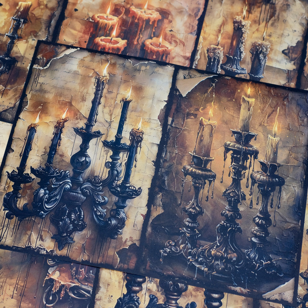 Junk Journal Retro Gothic Flame Candlestick Background Paper Hand Booklet Wrapping Valley Beauty Photography Decoration Material image 3