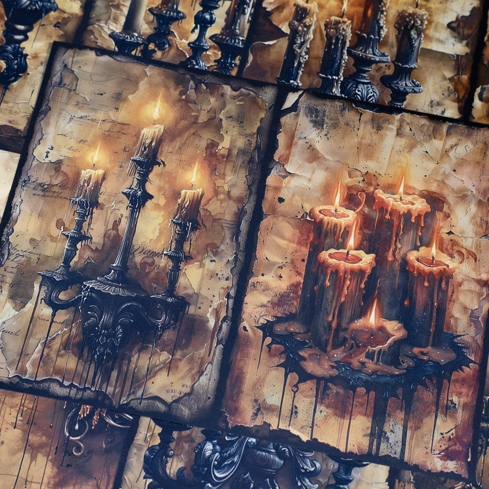 Junk Journal Retro Gothic Flame Candlestick Background Paper Hand Booklet Wrapping Valley Beauty Photography Decoration Material image 0