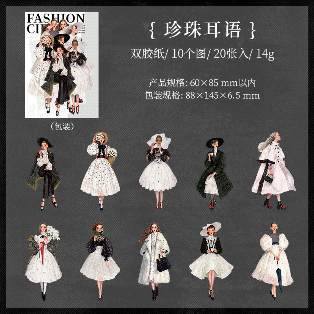 Retro Fashion Circle Series Original Character Paper Stickers 20 Sheets