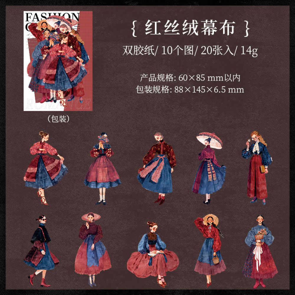 Retro Fashion Circle Series Original Character Paper Stickers 20 Sheets