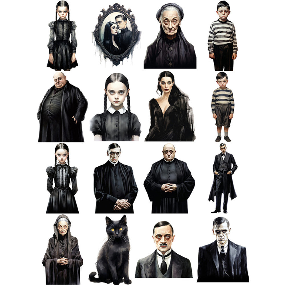 Dark Gothic Style Family Paper Stickers Pack 16 Pcs 4-6cm