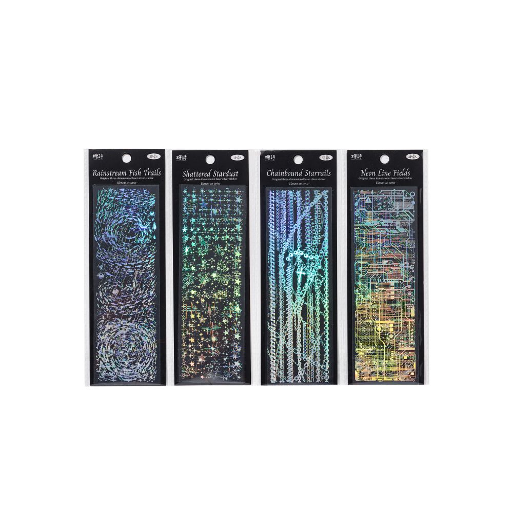 3D Laser Silver Flat PET Stickers 3 Sheets 4 Types image 4