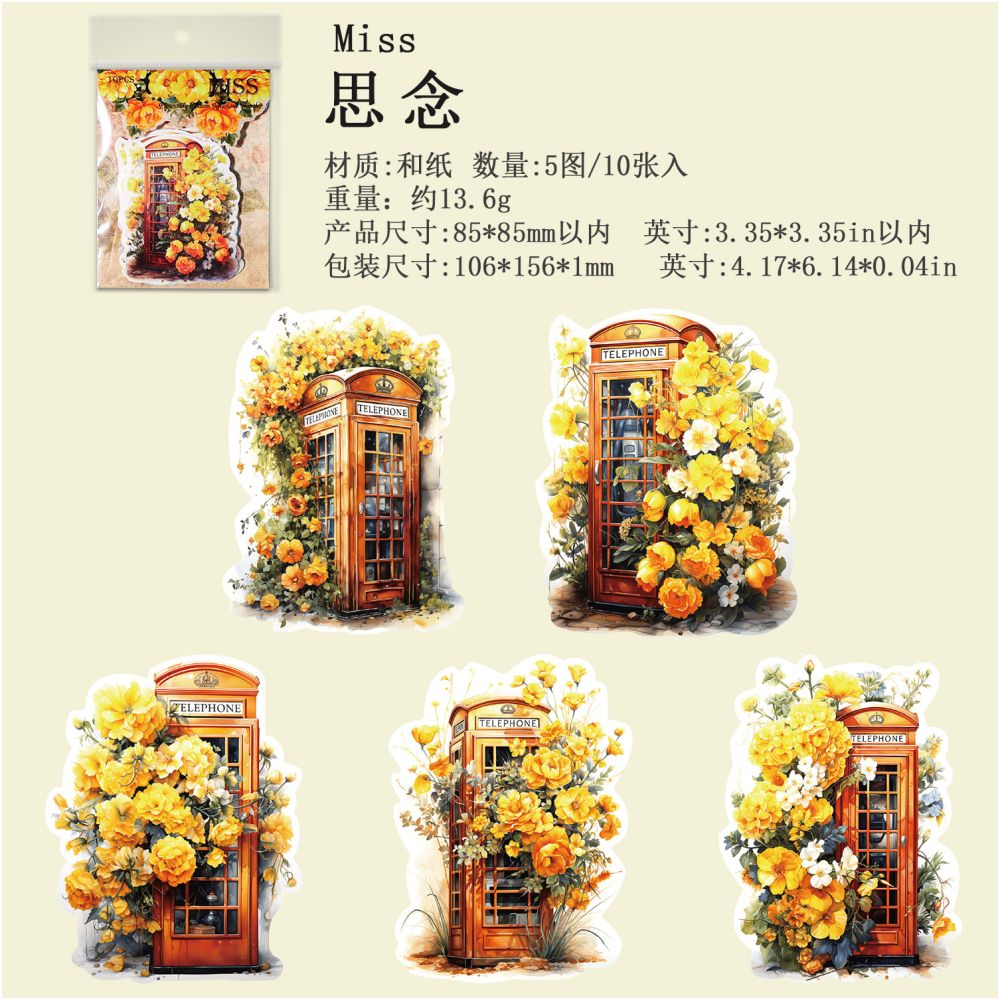 Ancient Forest Flower Season Paper Sticker Pack 4 Styles 10 Pcs
