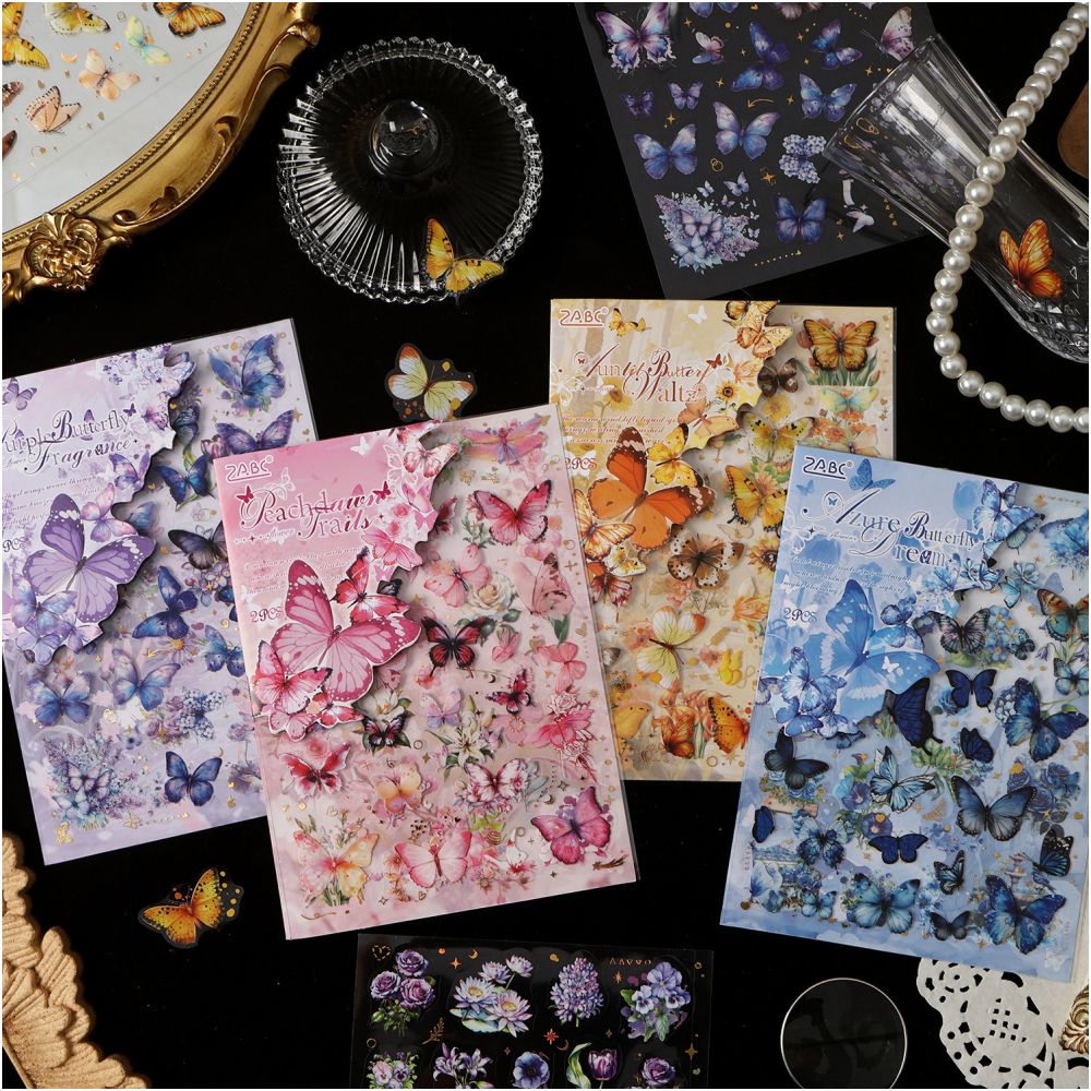 Floral Butterfly Series PET Stickers 2 sheets 4 designs image 0