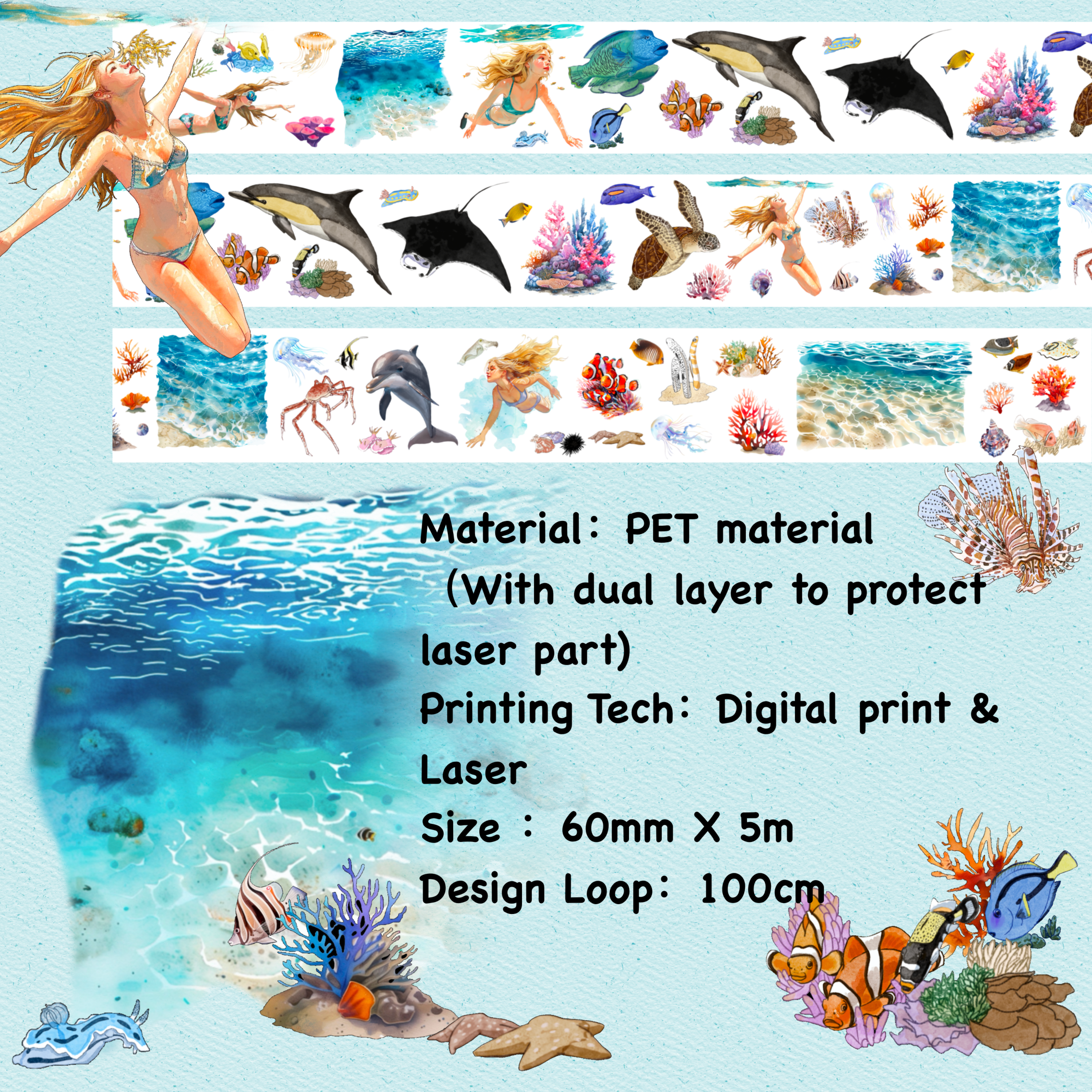 Shiimmer Sea Wandering PET Tape 6cm x 5m