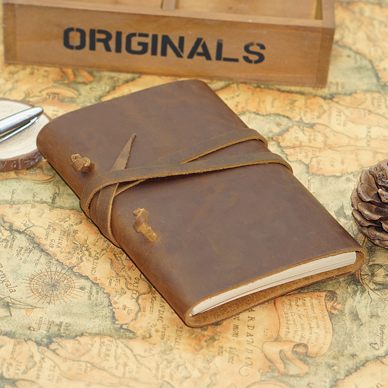 Genuine Cowhide Travel Notebook – Hand-Tied Rope Journal, 2 Options - ViktaShop