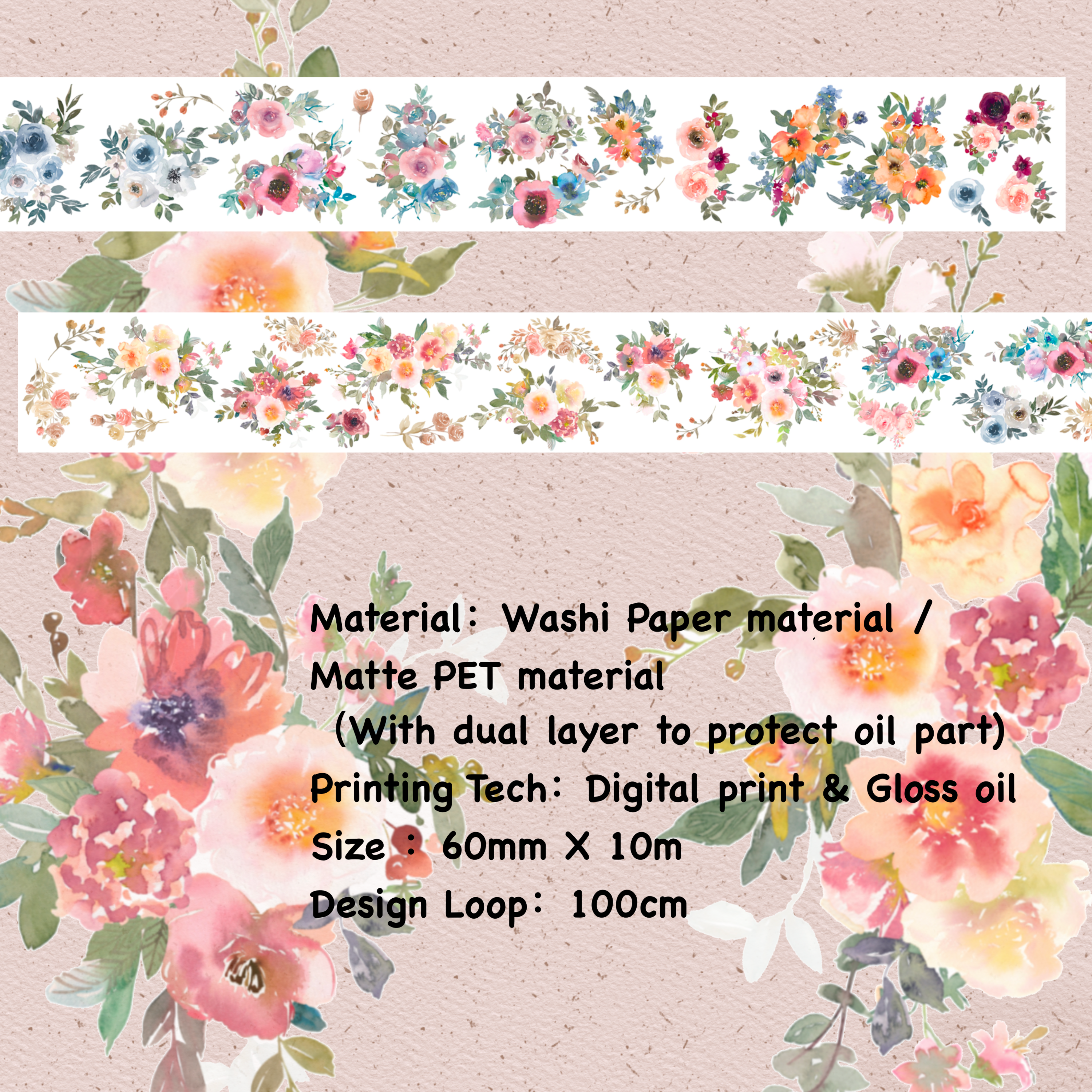 Washi Tape / Matte PET Tape - Diffused Flowers