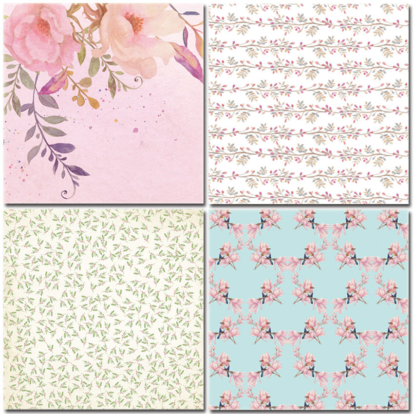 Single-Sided Pastel Garden Pattern Paper for DIY Album & Scrapbook – 24 Sheets - ViktaShop