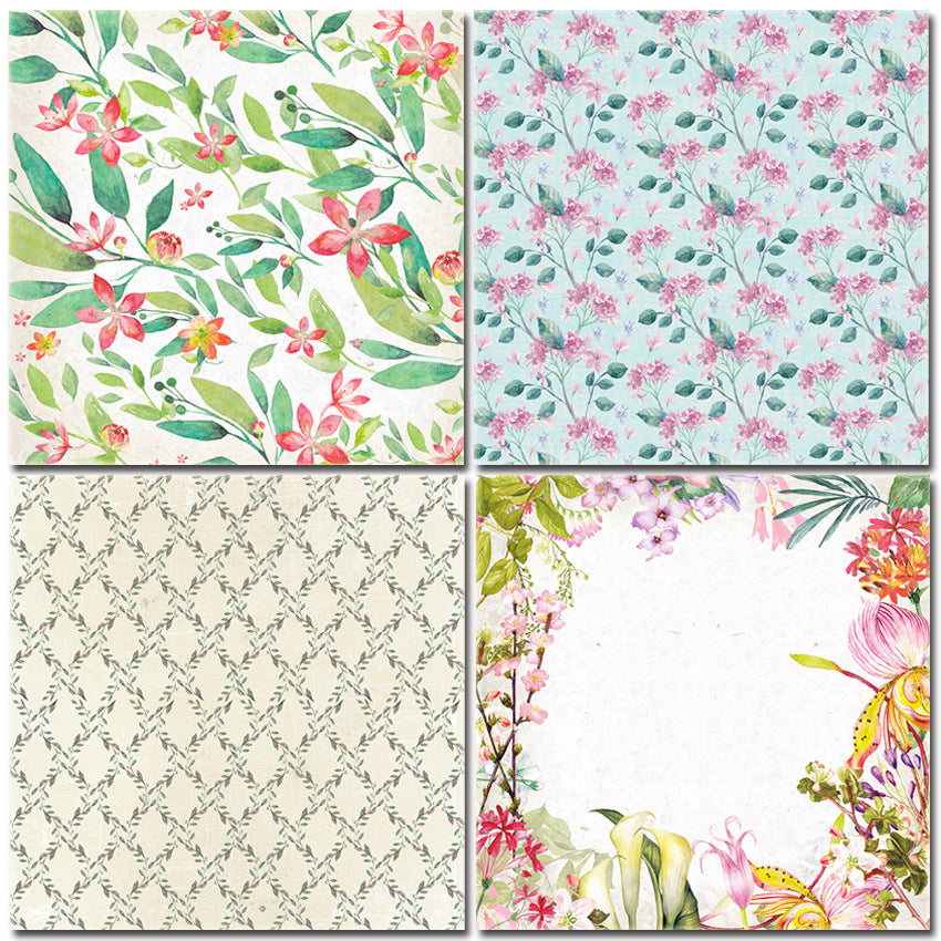 Single-Sided Pastel Garden Pattern Paper for DIY Album & Scrapbook – 24 Sheets - ViktaShop