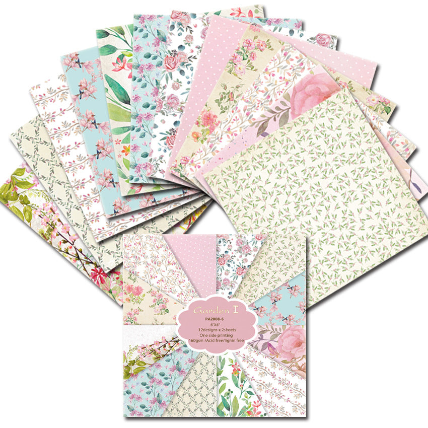 Single-Sided Pastel Garden Pattern Paper for DIY Album & Scrapbook – 24 Sheets - ViktaShop