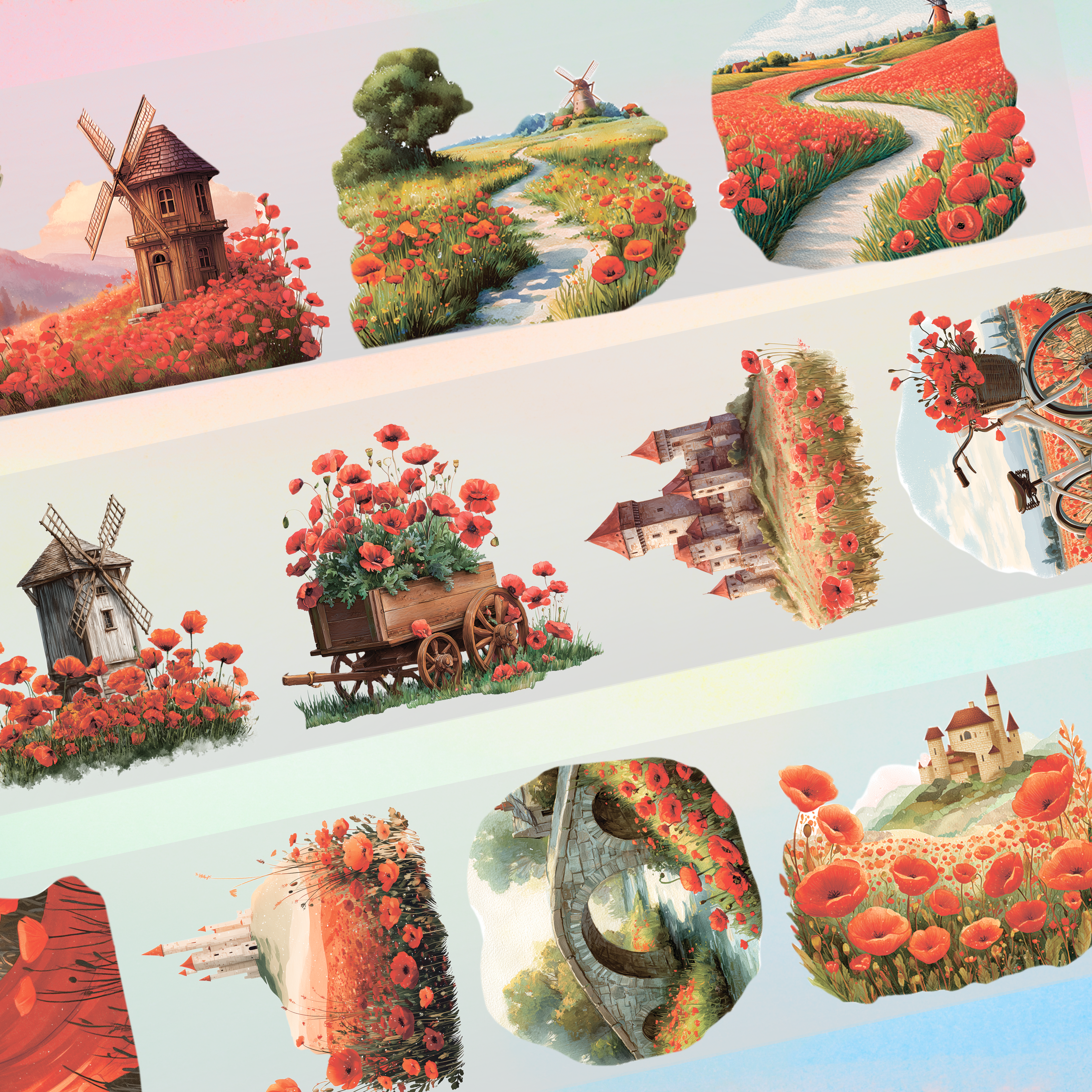 Queens Art Poppy field landscape PET tape 8cm x 125cm