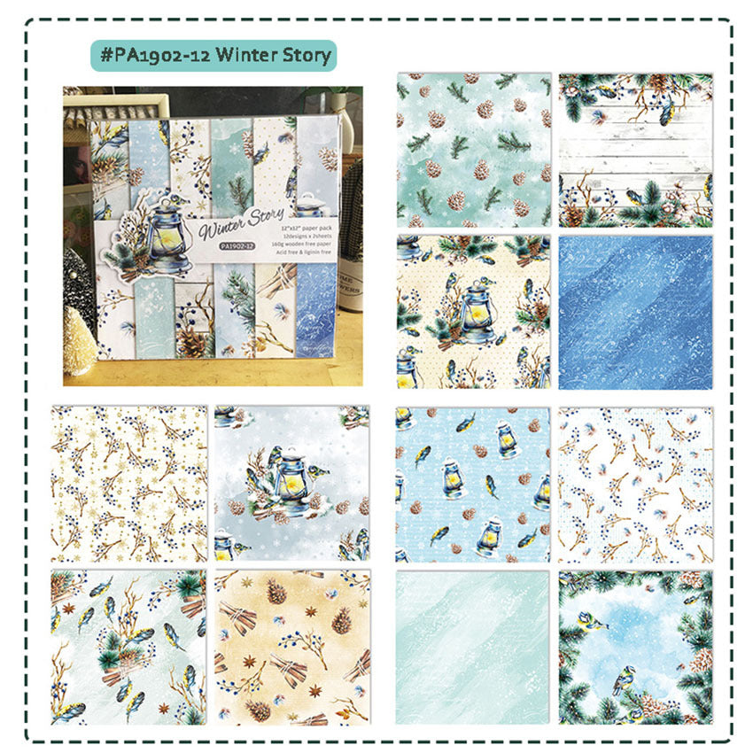 Winter Story Single-Sided Pattern Background Paper – 24 Sheets - ViktaShop