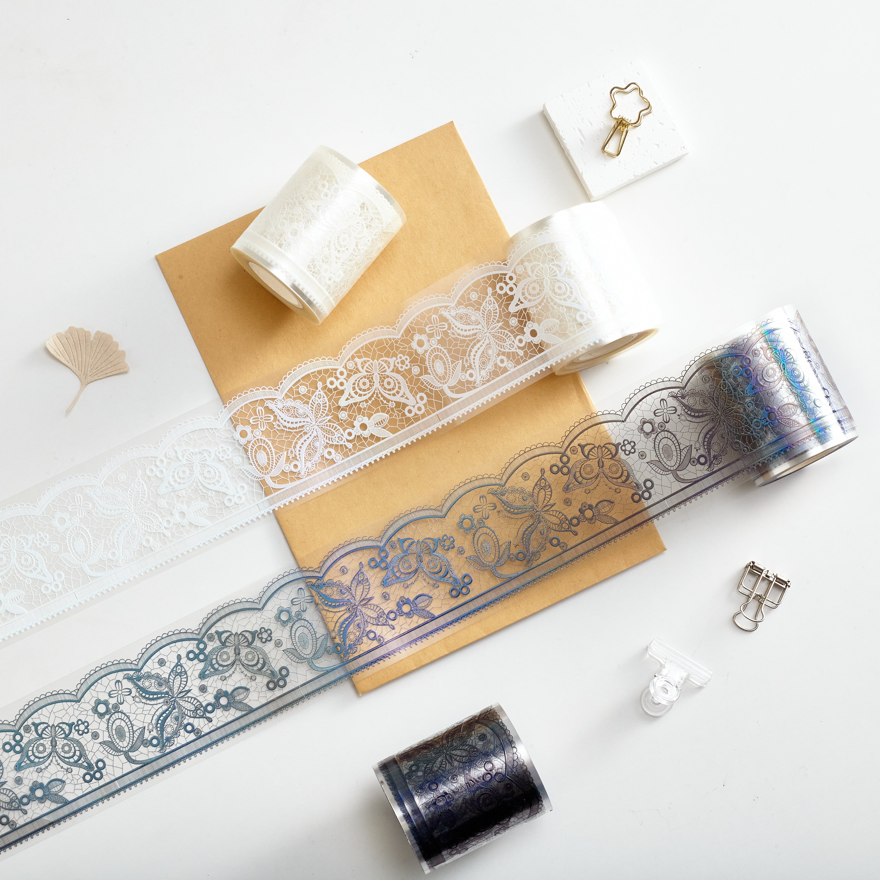 Shiimmer Butterfly Lace Washi / PET Tape | White & Black 6cm x 10m