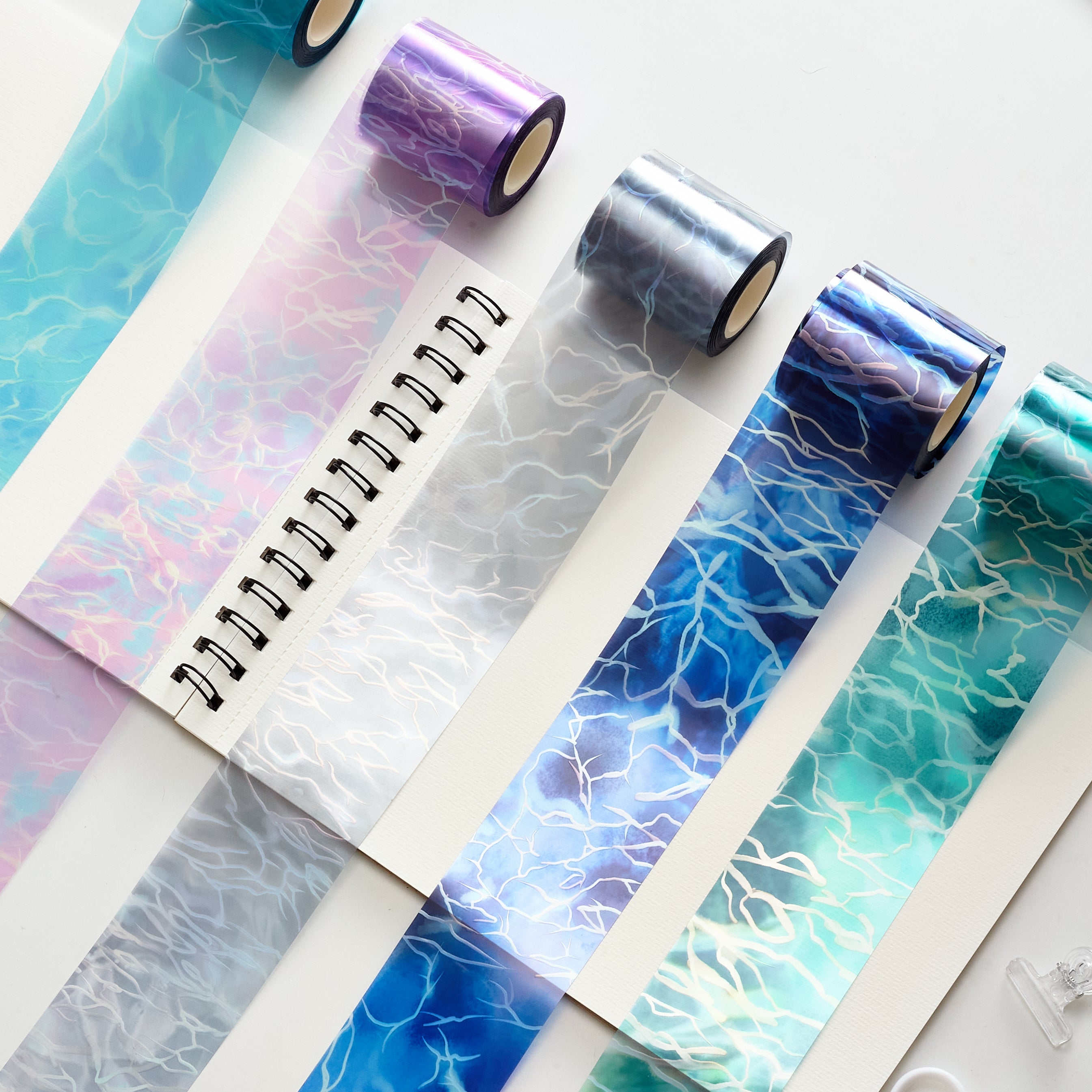 Ripples Washi / PET Tape | Pink & Silver & Bluish Green & Sapphire & Navy 5.5 cm x 10m - Viktashop.com
