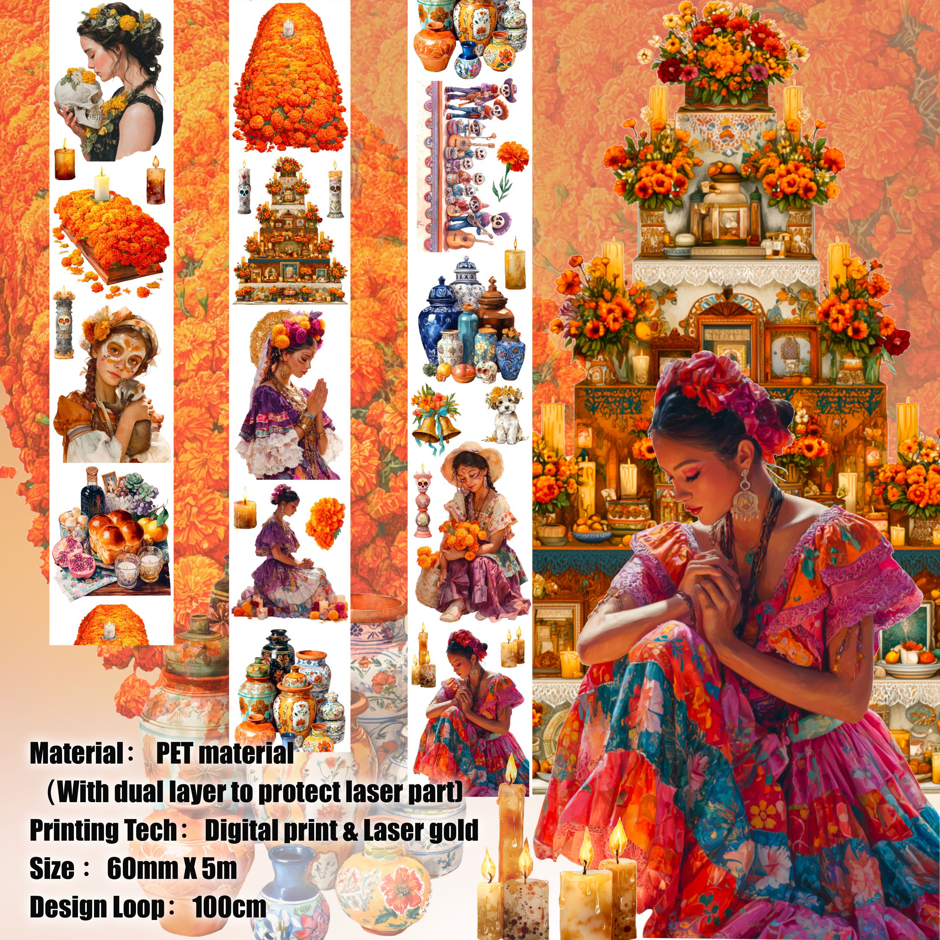 Shiimmer Marigold Memory Halloween series PET Tape 6cm x 1m