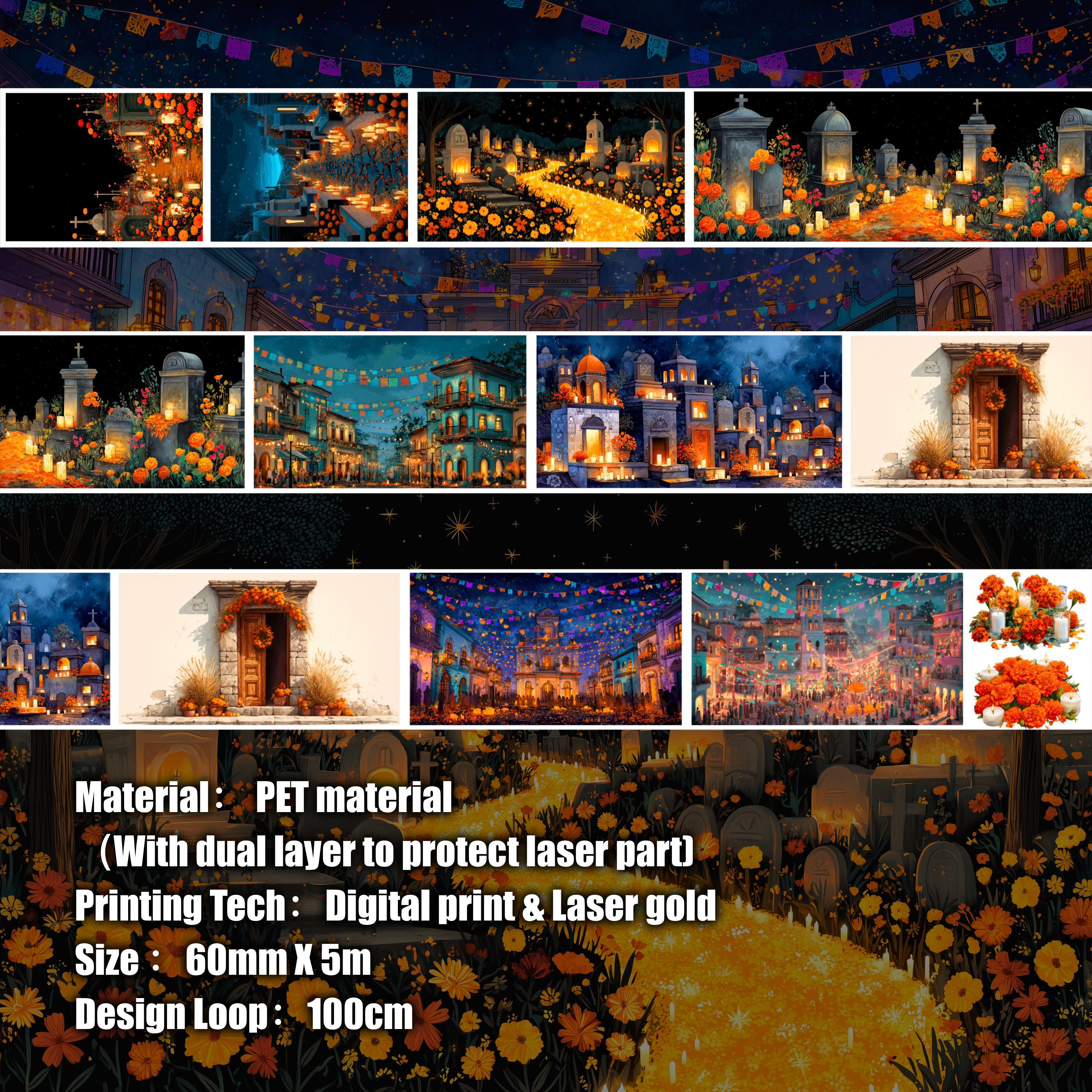 Shiimmer Path Of Golden Blooms PET Tape 6cm x 1m