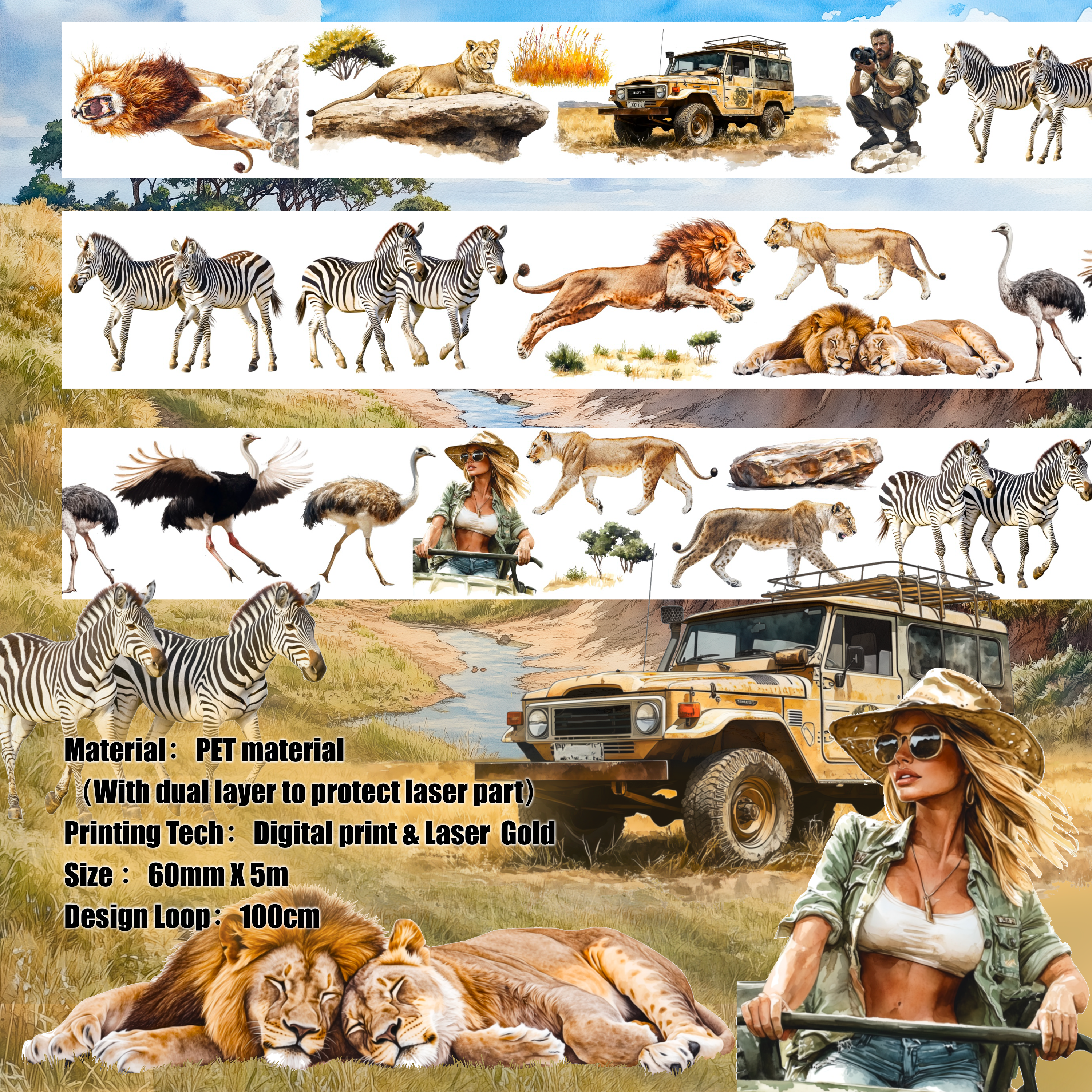 Shiimmer Lion Kingdom PET Tape 6cm x 1m