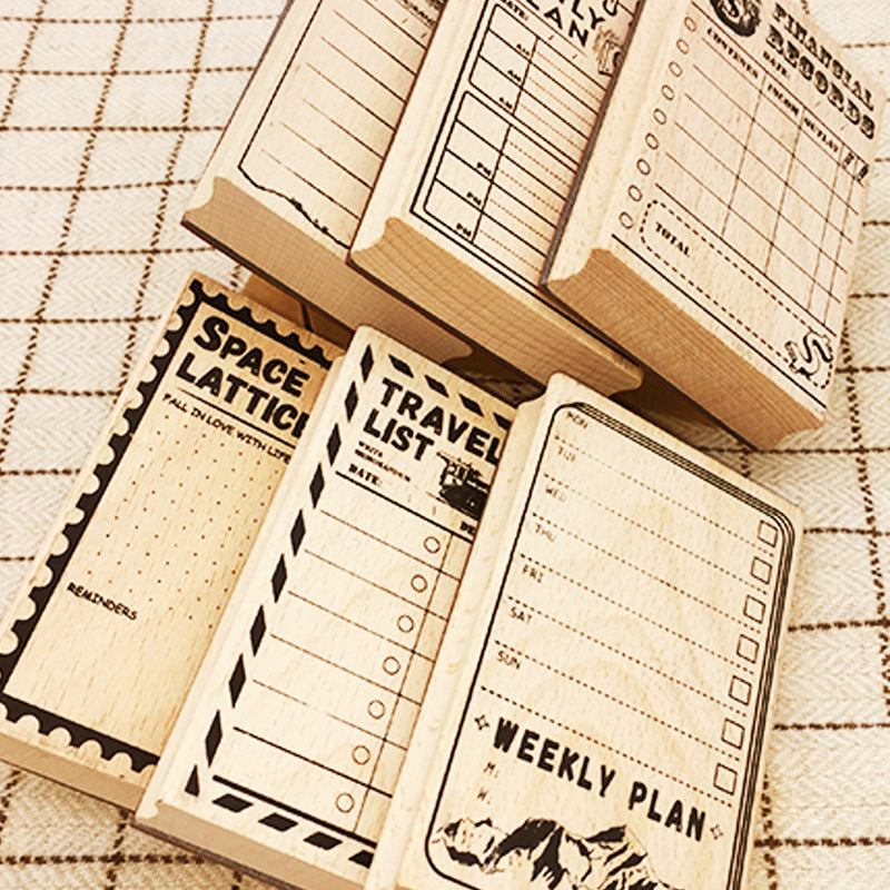 Retro Time Management Wooden Stamp – Daily Schedule Layout, 6 Options - ViktaShop