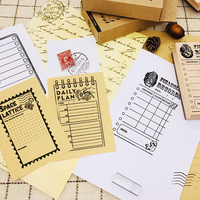 Retro Time Management Wooden Stamp – Daily Schedule Layout, 6 Options - ViktaShop