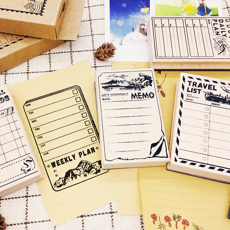 Retro Time Management Wooden Stamp – Daily Schedule Layout, 6 Options - ViktaShop