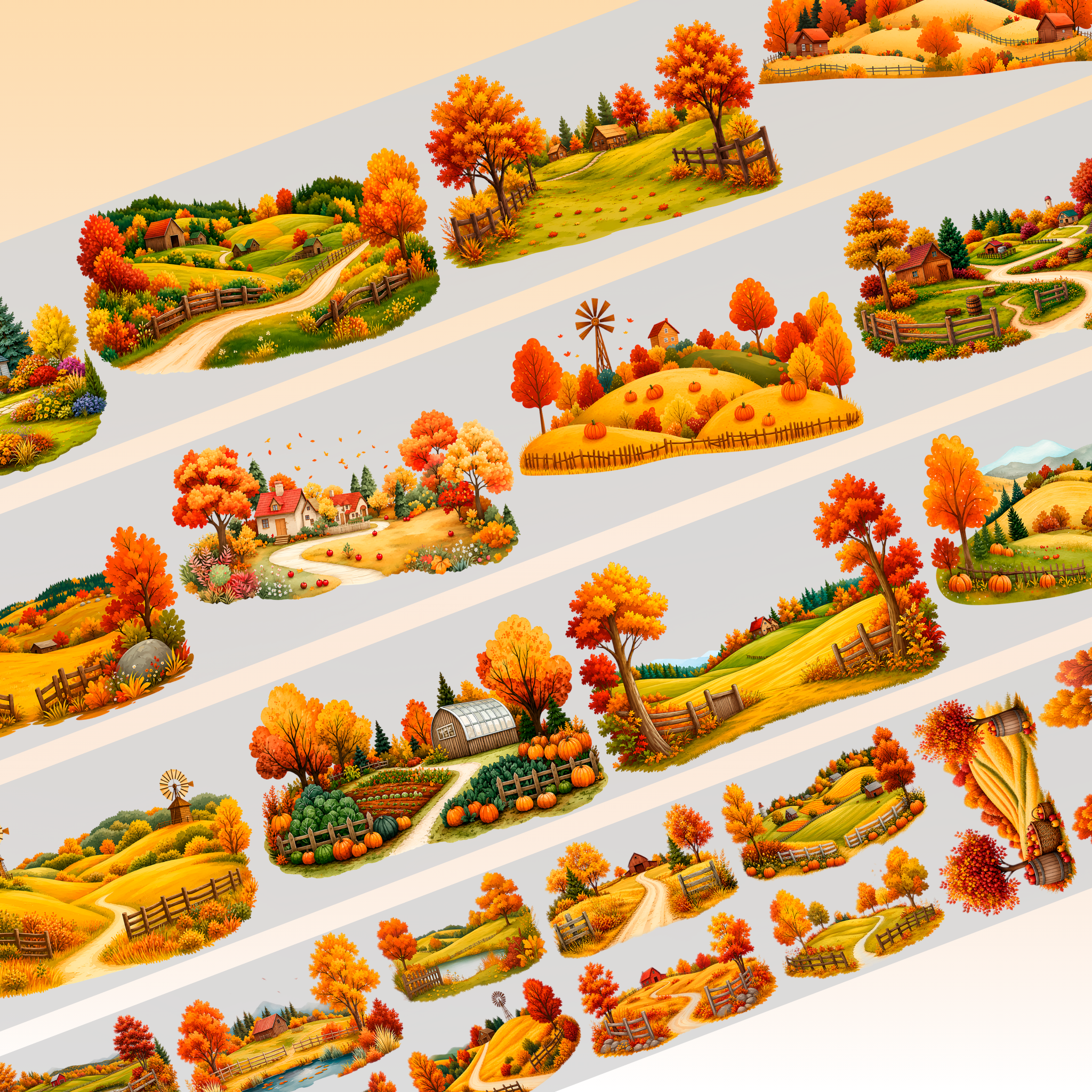 Kittys Journal Autumn Cartoon Scenery PET Tape 10cm x 2.5m