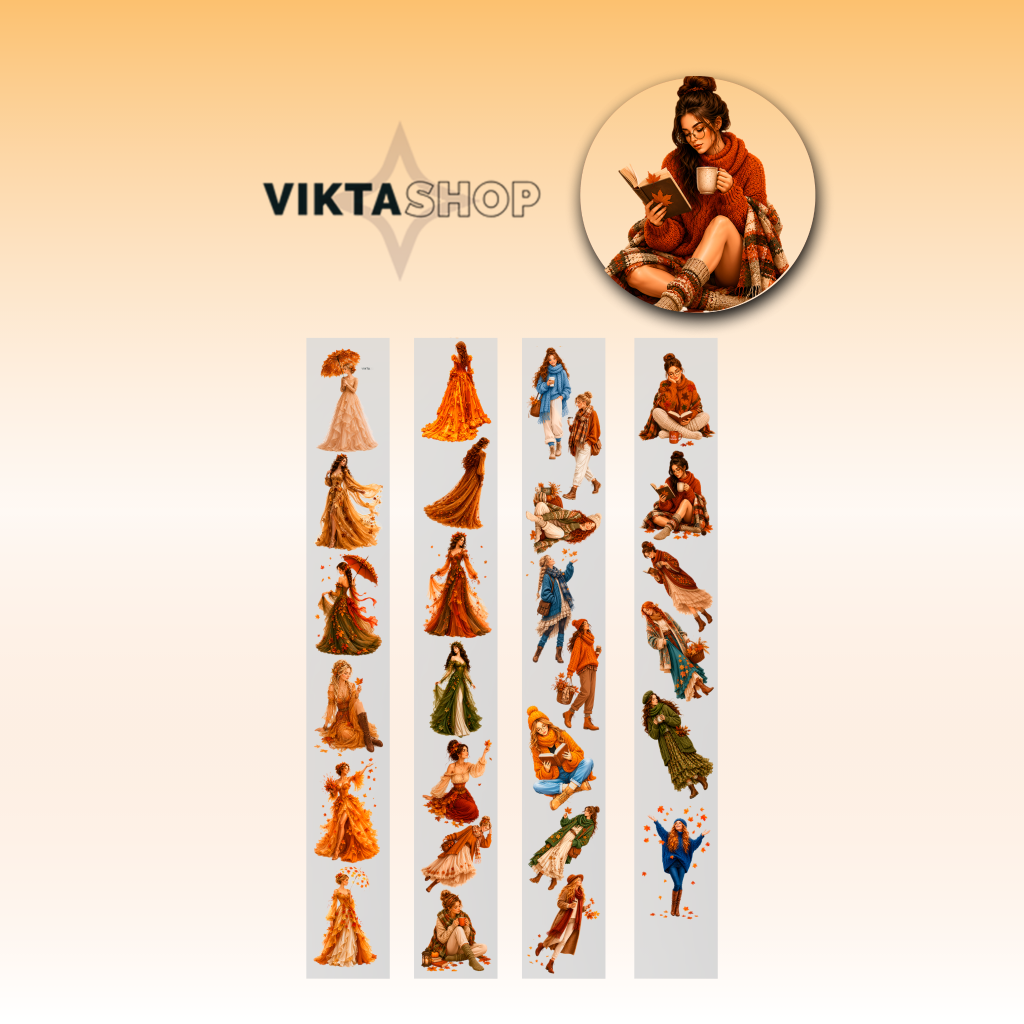 Viktashop Autumn Girls Characters PET Tape 8cm x 2.5m