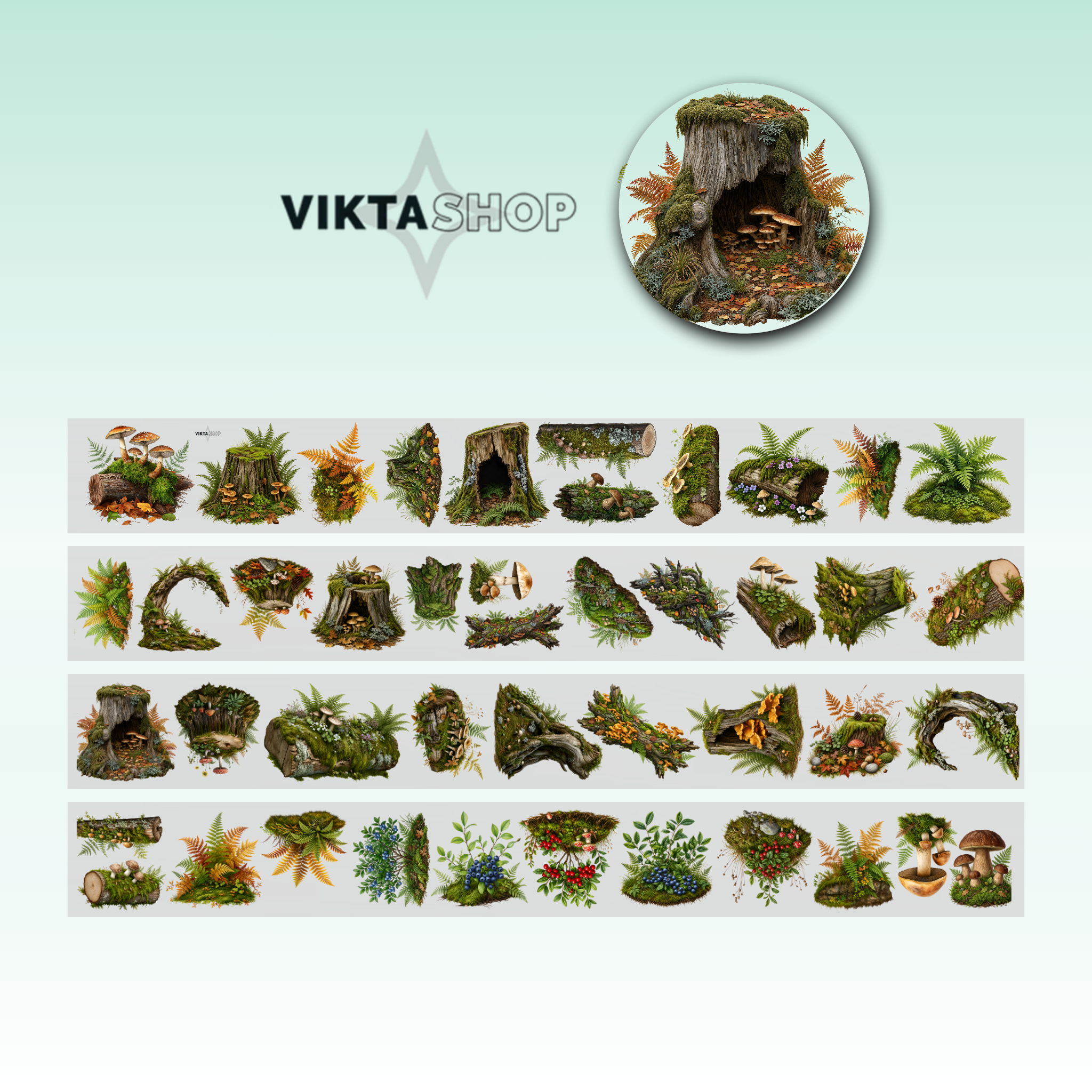Viktashop Magic Forest Elements PET Tape 7cm x 2.5m