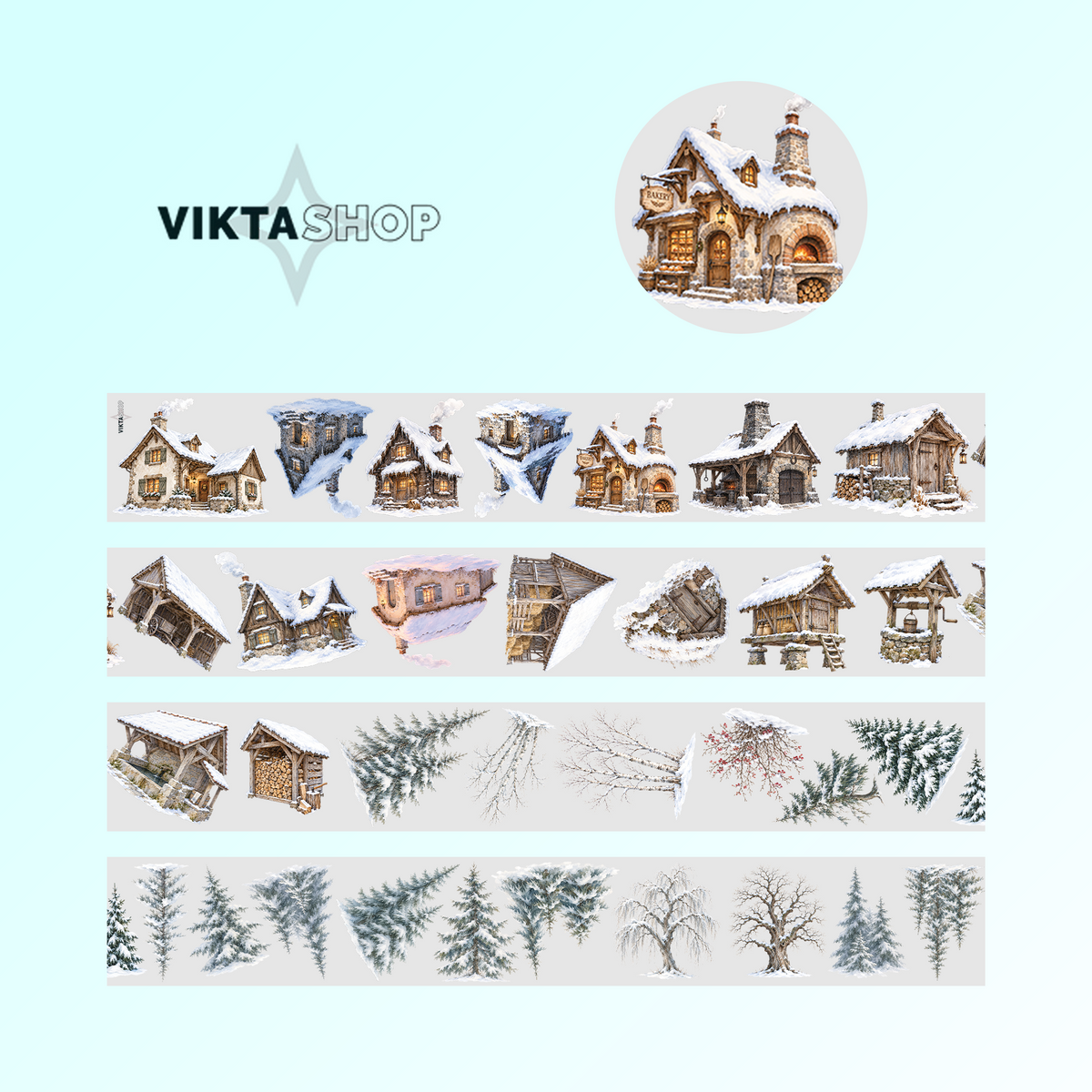 Viktashop Winter Medieval Village PET Tape 10cm x 2.5m