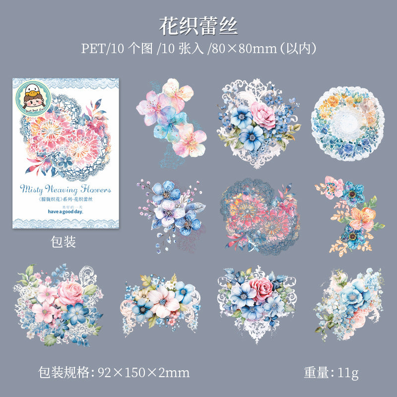 Hazy Weaving Flower Series PET Sticker, 10 Pcs - ViktaShop