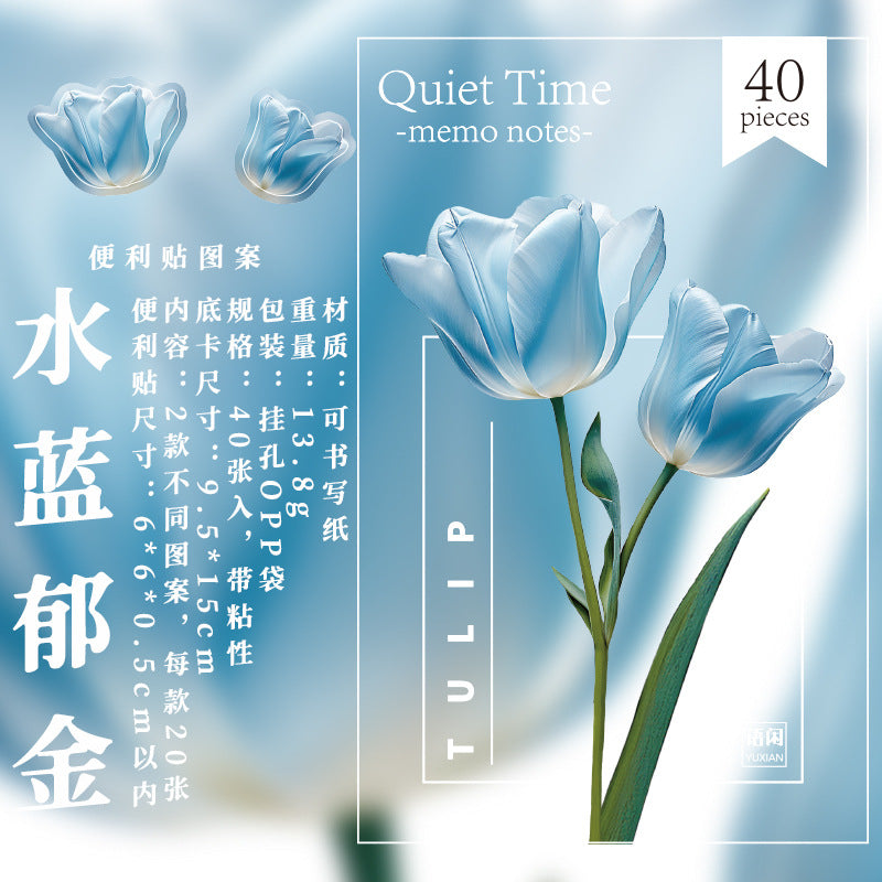 Language Leisure Post-it Notes Quiet Time Series Flower Stickers, 40 Pcs - ViktaShop