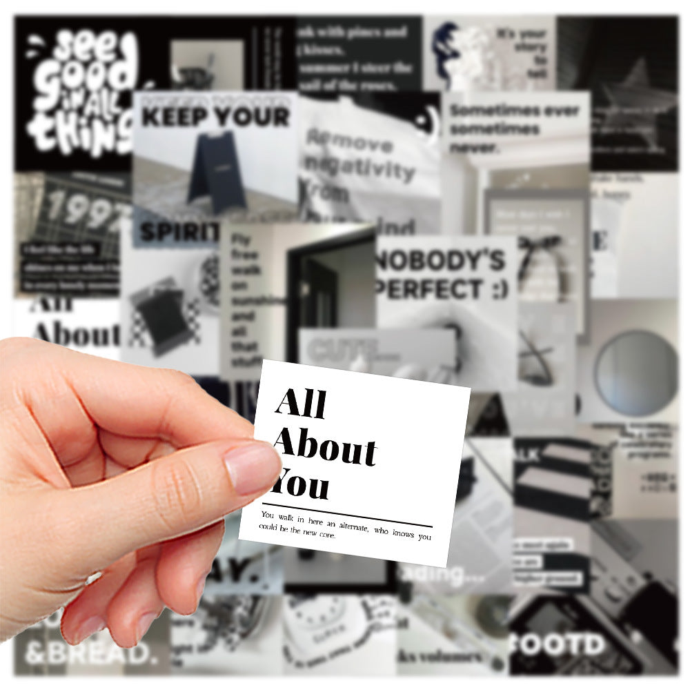 Black and White Cold Wind Stickers – Decorative Stickers, 30 Pcs - ViktaShop