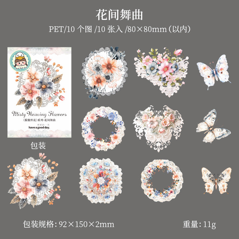 Hazy Weaving Flower Series PET Sticker, 10 Pcs - ViktaShop