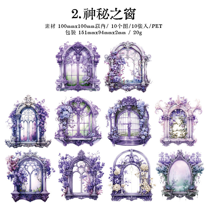 Gorgeous Flower Window Series – Retro Flower Window Theme Stickers, 10 Pcs - ViktaShop