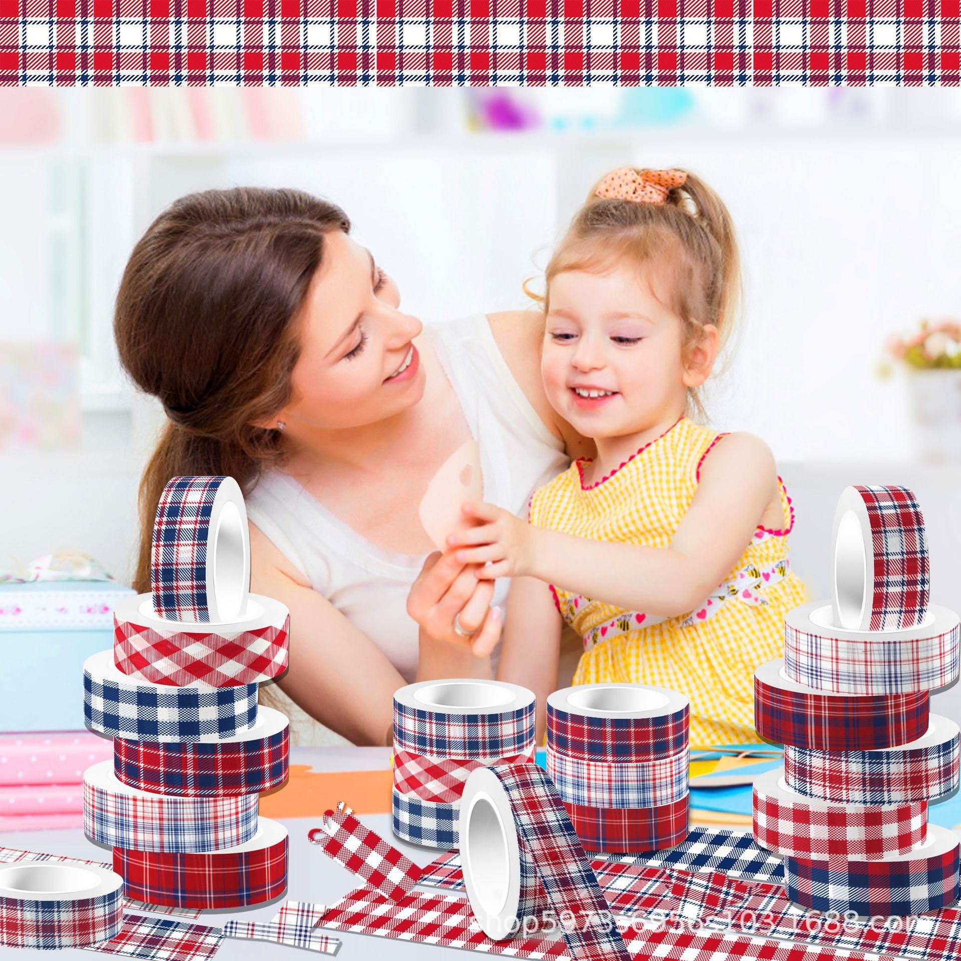 Plaid American Independence Day Washi Tape – Transparent Roll, 5m - ViktaShop