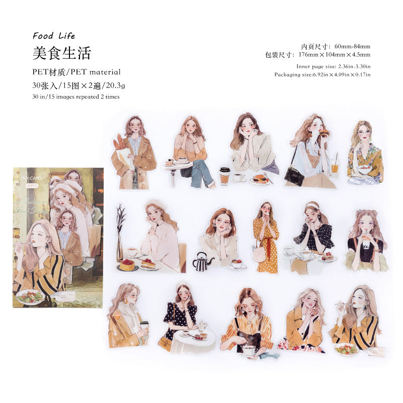 Urban Women's Life Map Series Retro Character PET Sticker Pack, 6 Options - ViktaShop