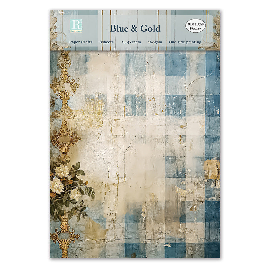 Blue & Gold DIY Album Scrapbook A5 Pattern Paper - 8 Sheets - ViktaShop