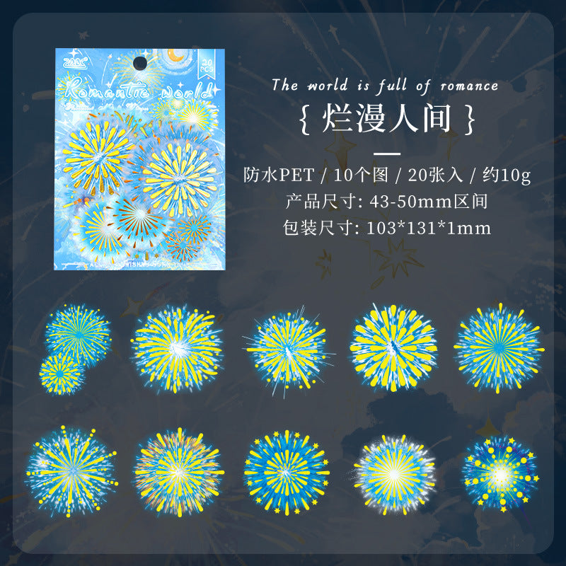 Fluorescent Night Language Stickers - Fireworks & Stars, 6 Pcs - ViktaShop