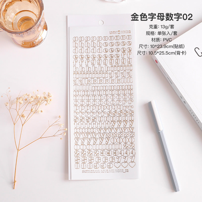 Bronzing Silver Alphanumeric Stickers - Gold & Silver Edge, Special Shapes - ViktaShop