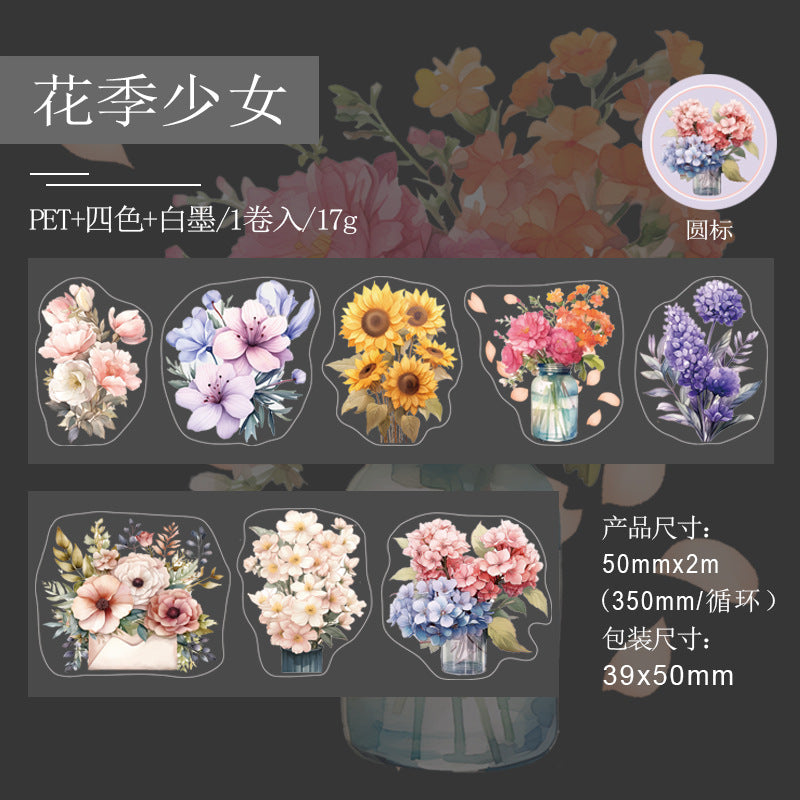 PET Plant Flower Sticker – Material Decoration Collage Tape, 3.5m - ViktaShop