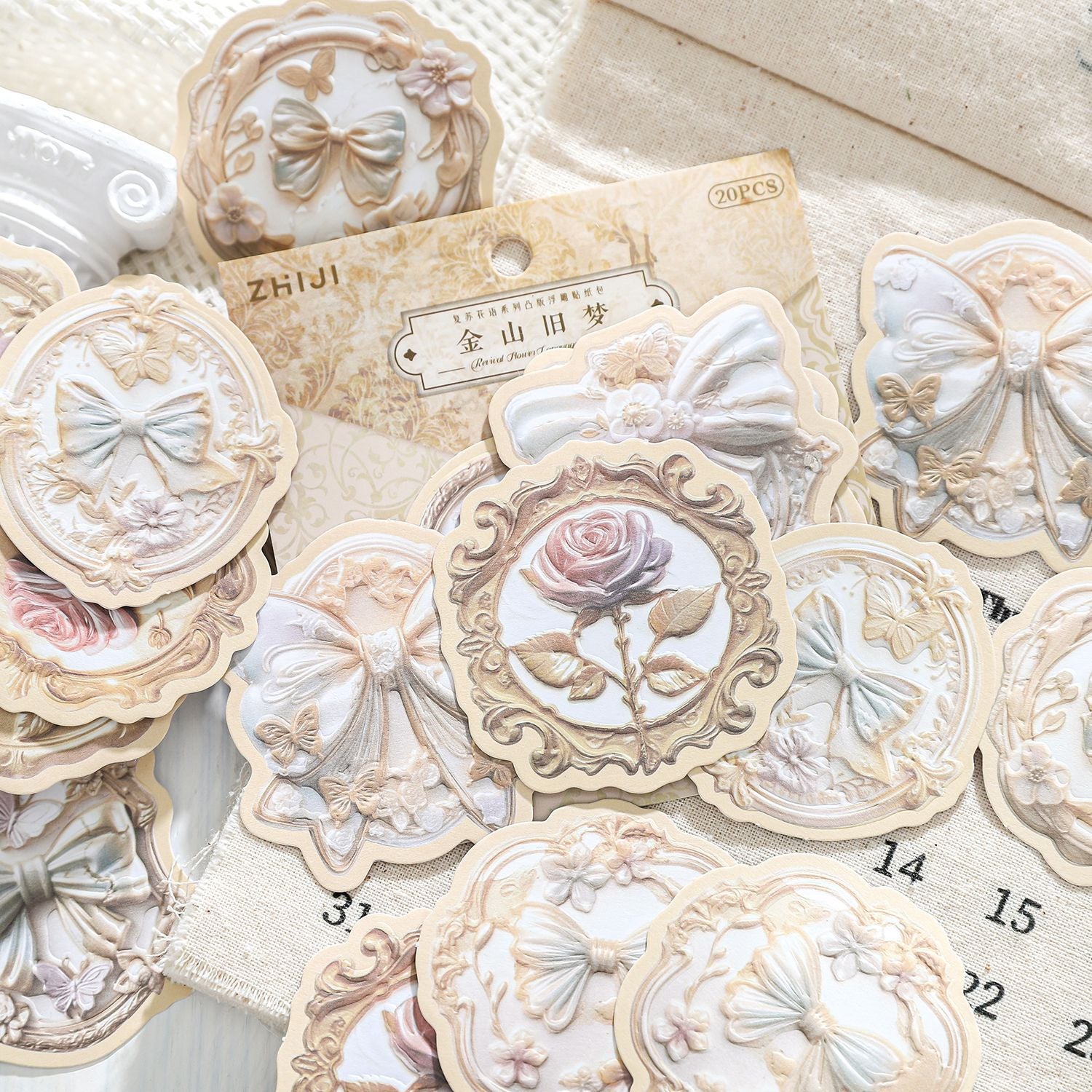 Nordic Floral Relief Stickers – Vintage Paper Texture, 6 Options - ViktaShop