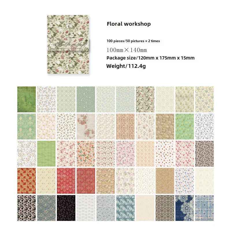 Vintage Material Paper Book of Retro Scrapbooking Paper, 100 Sheets