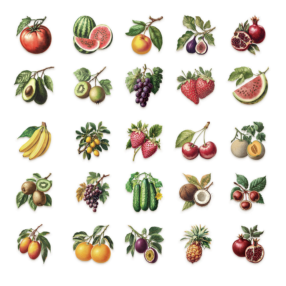 Retro Fruit Stickers – Decorative Stickers, 50 Pcs - ViktaShop