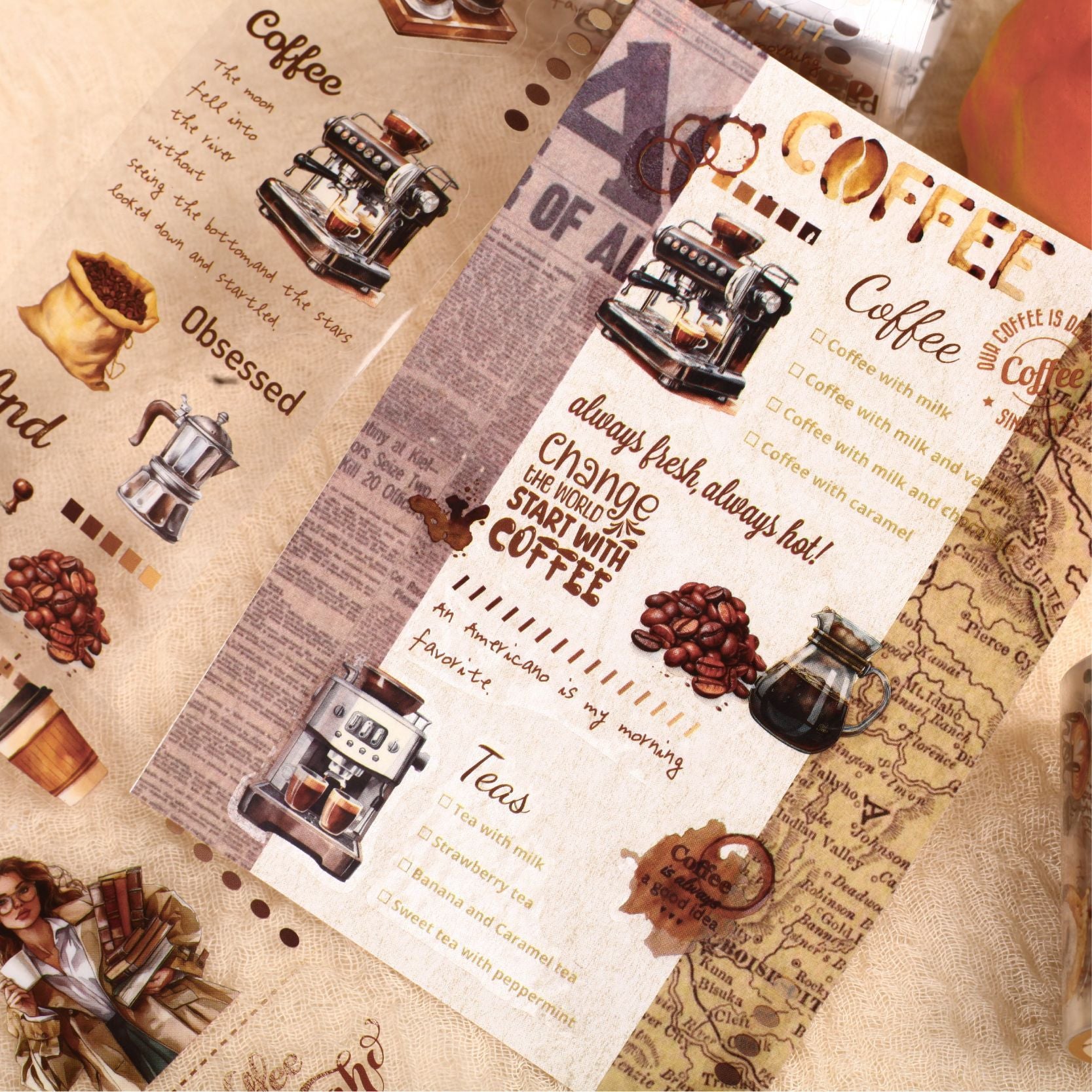 Coffee Town Series – Retro Story PET Tape, 2m - ViktaShop