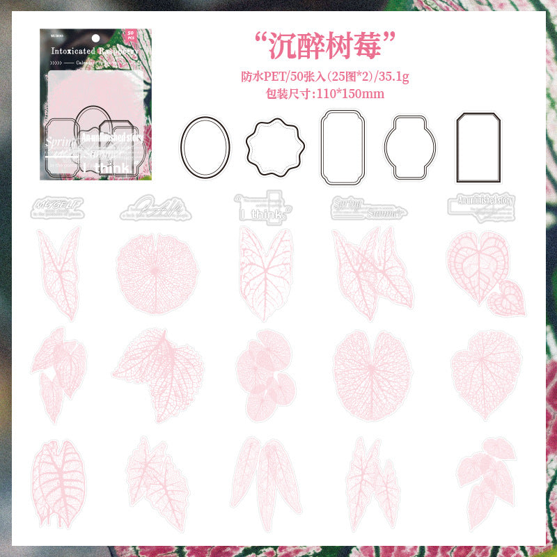 PET Sticker Bag - Wood Feather Calendar Series, Intoxicated Raspberry, 4 Options - ViktaShop